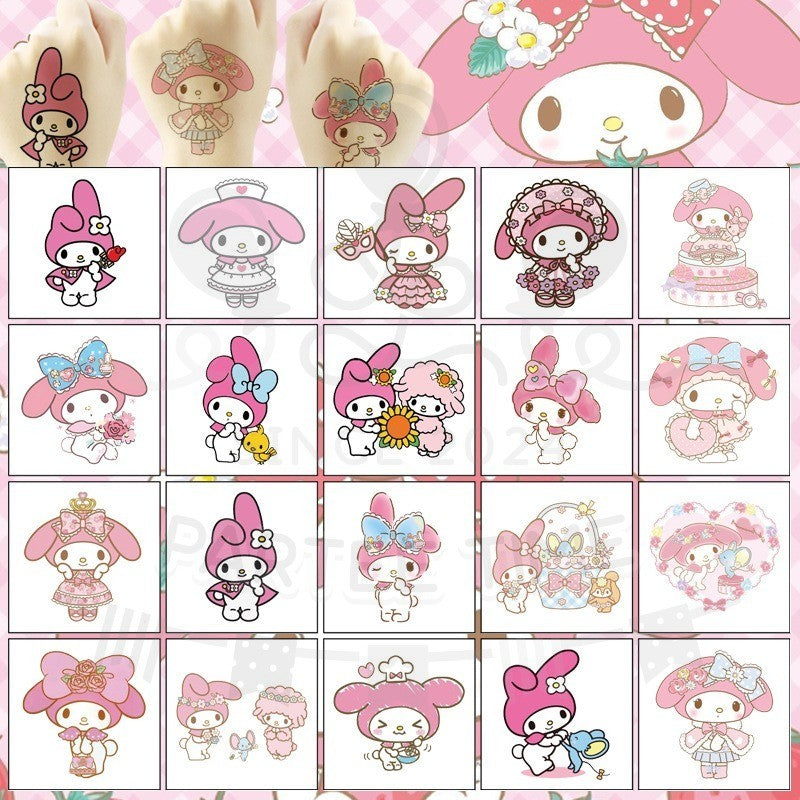 ParteeTime Kids Non-Toxic Temporary Tattoos Cute Cartoon Sanrio Kuromi Melody Cinnamoroll Body Make Up Parties Carnival