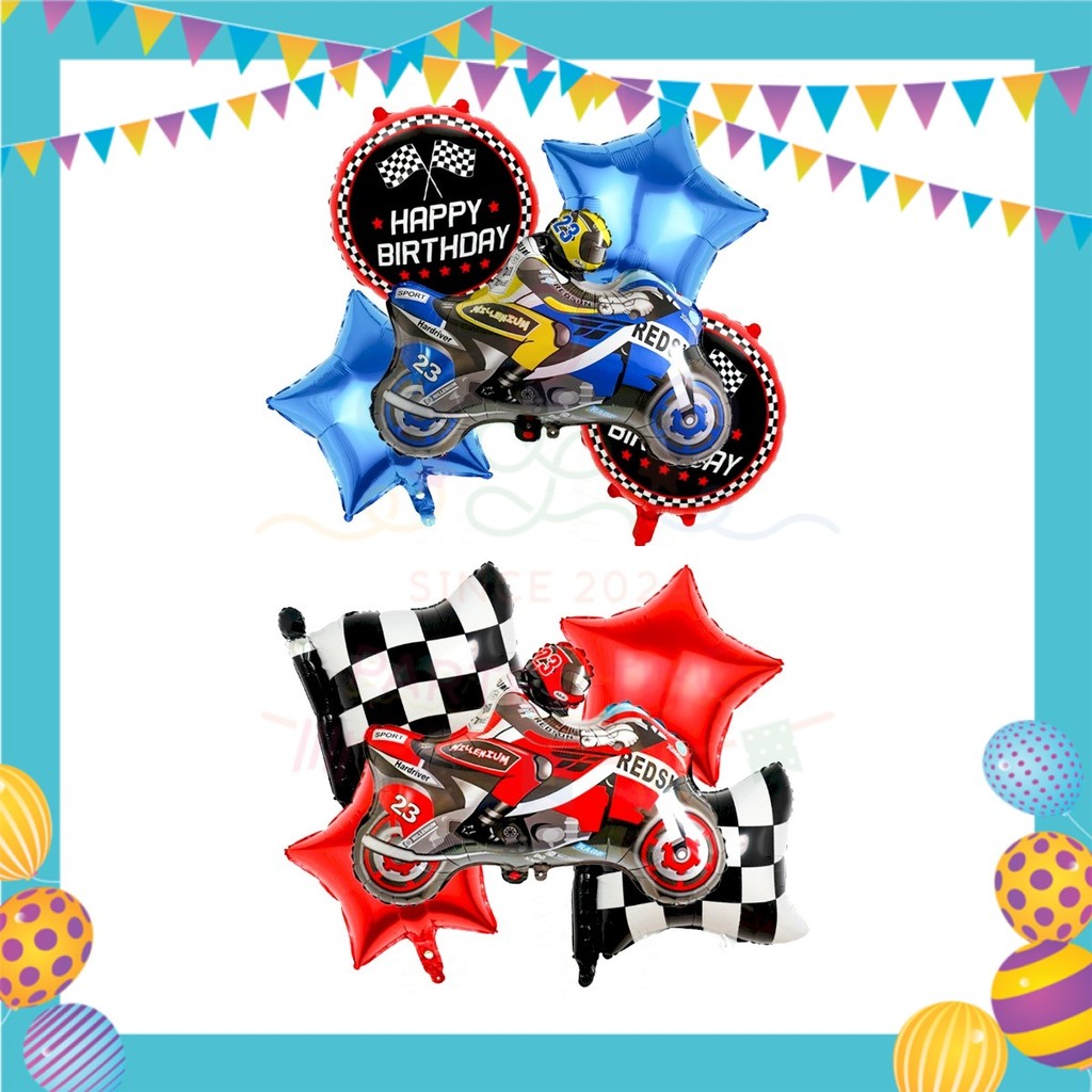 ParteeTime Kids Motor Racing Birthday Party Decoration 5pcs Set Foil Balloon Set Belon Sambutan Parti Hari Jadi Kanak