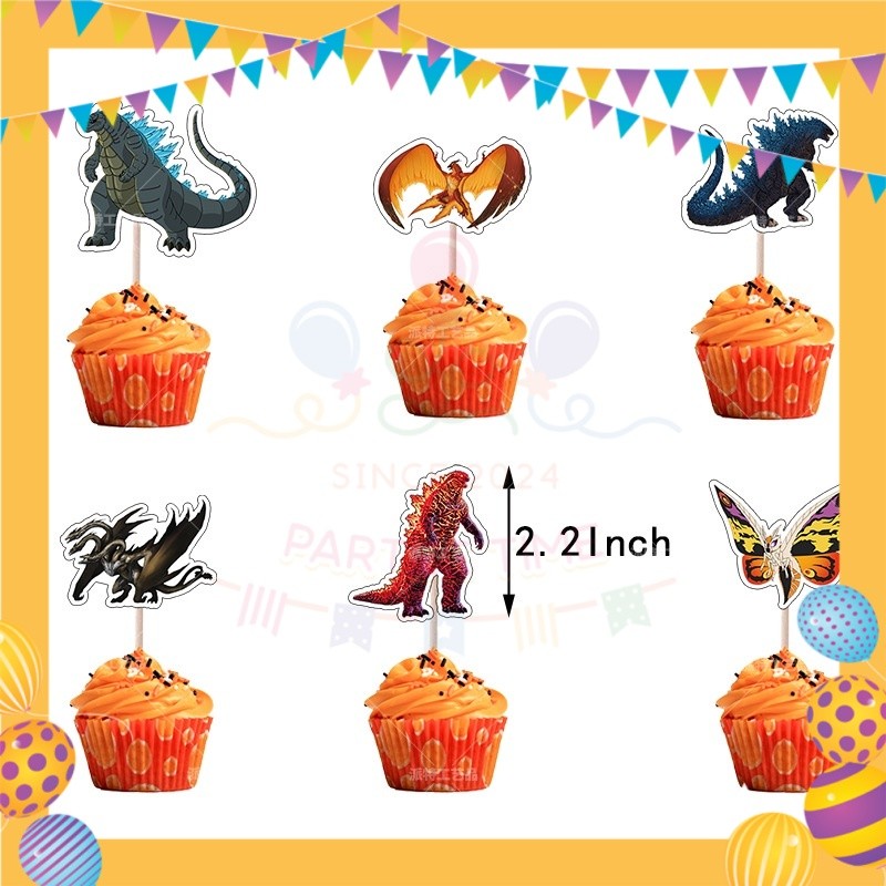 ParteeTime Kids Birthday Party Celebration Decoration Set Godzilla 4 in 1 Banner Balloon Cake Cupcake Topper