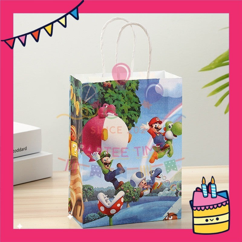 ParteeTime Birthday Kids 1pcs Mario Party Favor Gift Bags with Handle Paper Bag Doorgift Packaging Goodies Bag Gift Beg
