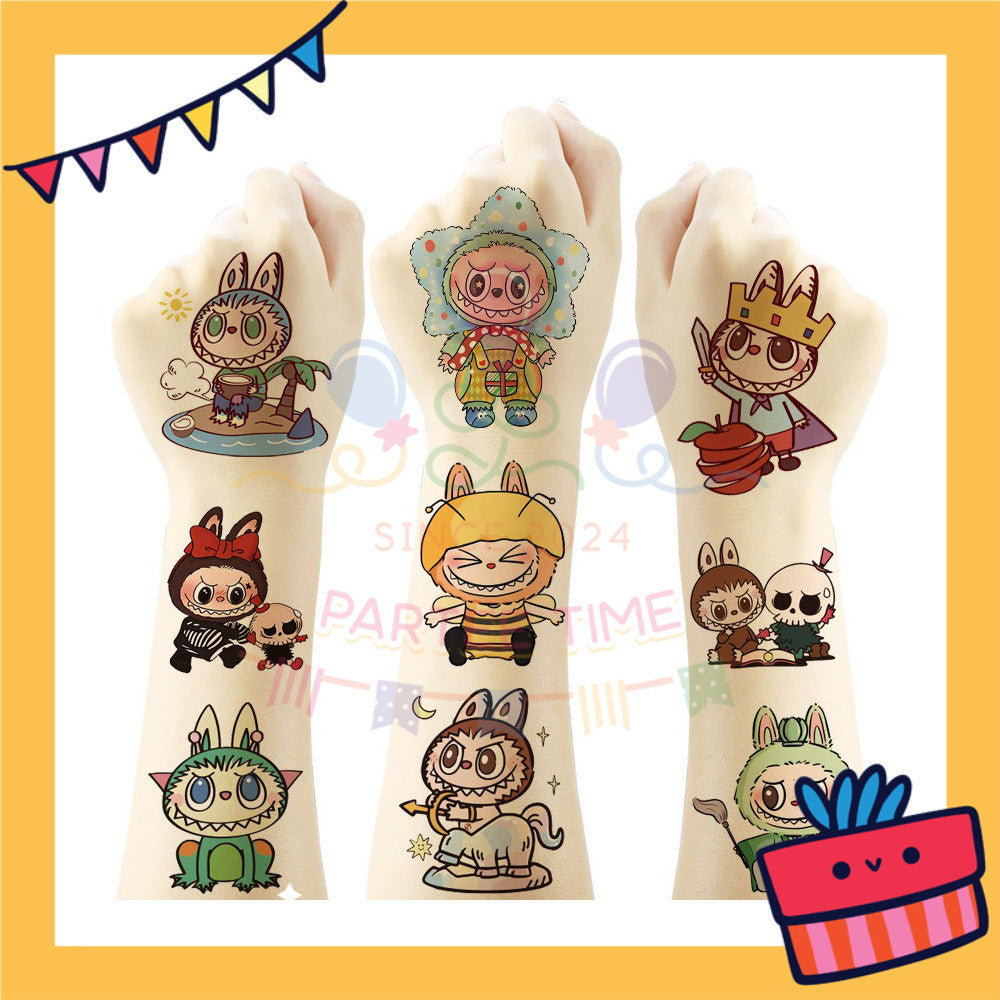 ParteeTime Kids Non-Toxic Temporary Tattoos Labubu Cartoon Body Make Up Parties Carnival