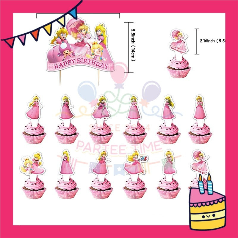 ParteeTime Kids Birthday Party Celebration Decoration Set Princess Peach 4 in 1 Majlis Sambutan Hari Jadi Kanak-Kanak