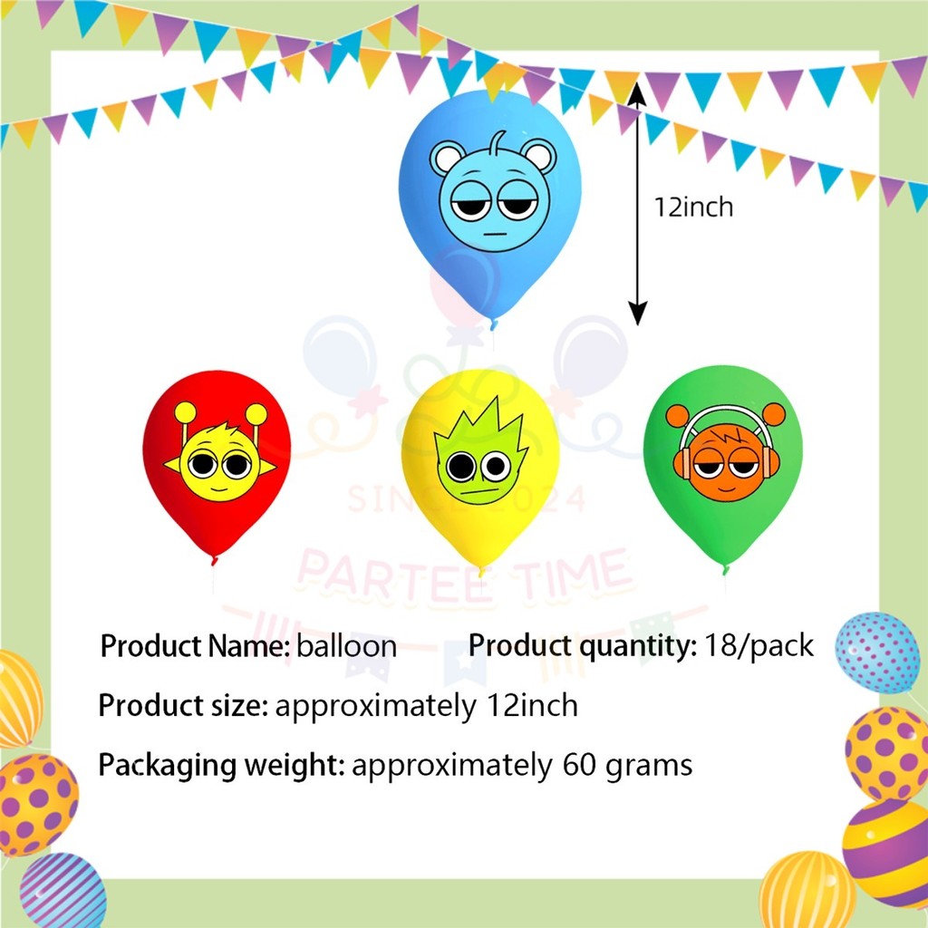 ParteeTime Kids Sprunki Theme Decorations Birthday Party Supplies Banners Backdrop Set Hiasan Hari Jadi Kanak-Kanak