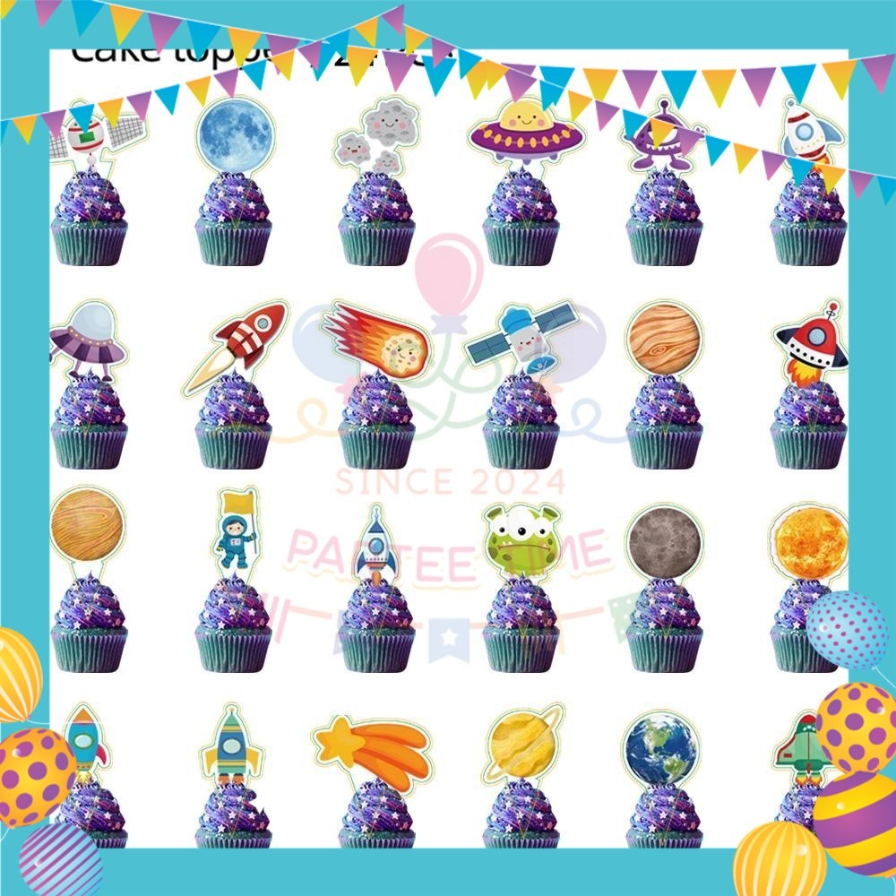 ParteeTime Astronaut Birthday Theme Decorations Kids Birthday Balloon Banner Hang Swirl Backdrop Tablecloth Cake Topper
