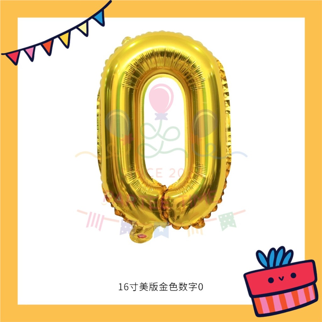 ParteeTime Gold Digital Foil Ballon 16 Inch 0 Number Balloon Birthday Party Foil Balloons Vibrant Shiny Decorations