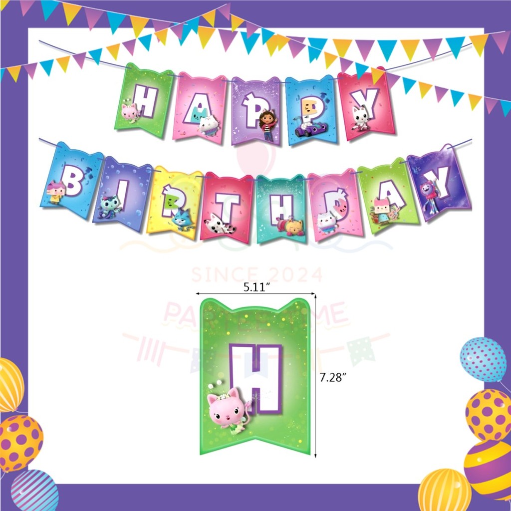 ParteeTime Kids Birthday Party Celebration Decoration Set Dollhouse Doll House Gabby 4 in 1 Hiasan Majlis Sambutan Hari Jadi Kanak-Kanak