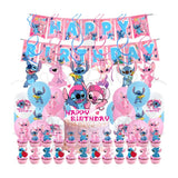 ParteeTime Kids Stitch Theme Decorations Kids Birthday Party Balloon Banners Hang Swirls Backdrop Tablecloth Cake Topper