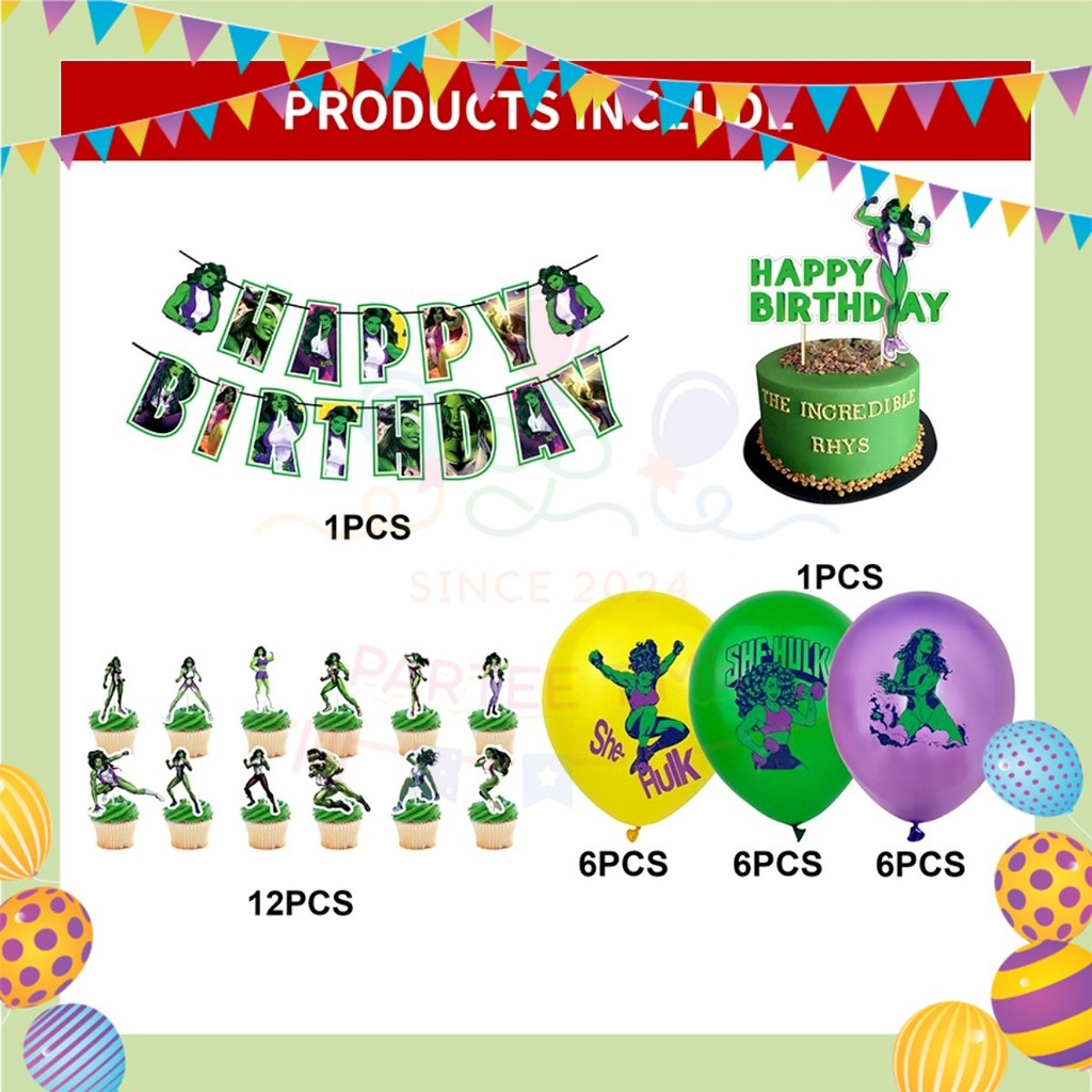 ParteeTime Kids Birthday Party Celebration Decoration Set Hulk Women 4 in 1 Majlis Sambutan Hiasan Hari Jadi Kanak-Kanak