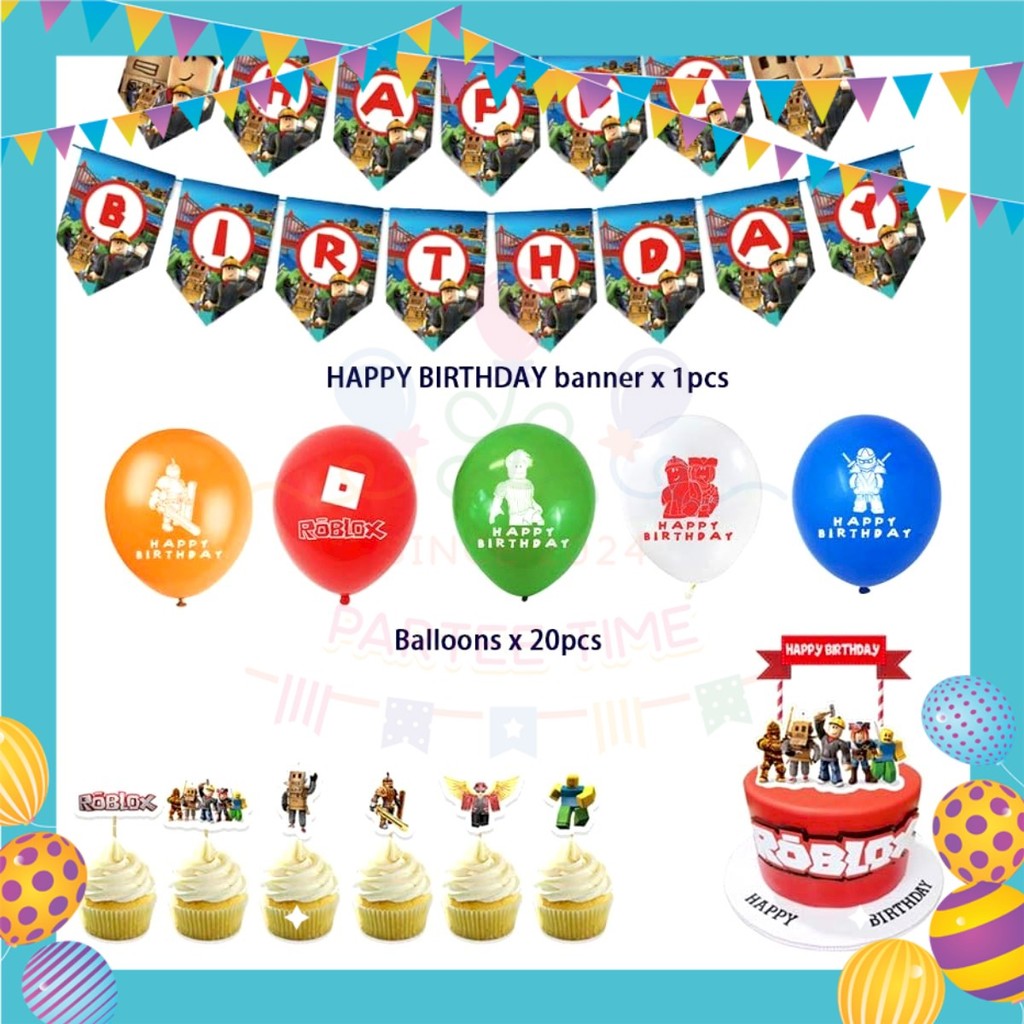 ParteeTime Kids Birthday Party Celebration Decoration Set Roblox 4 in 1 Hiasan Majlis Sambutan Hari Jadi Kanak-Kanak