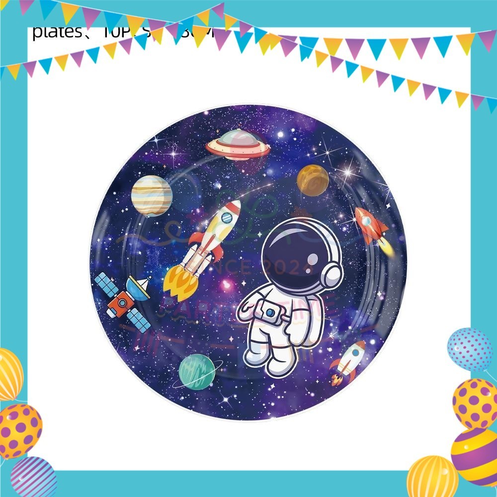 ParteeTime Astronaut Birthday Theme Decorations Kids Birthday Balloon Banner Hang Swirl Backdrop Tablecloth Cake Topper