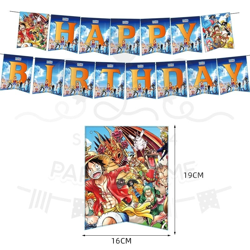 ParteeTime Kids One Piece Birthday Theme Decorations Party Balloon Banners Hang Swirls Backdrop Tablecloth Cake Topper