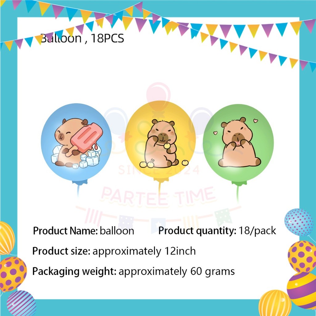 ParteeTime Kids Capybara Theme Decoration Birthday Party Supplies Banners Backdrop Sambutan Hari JadiĀ Hiasan Kanak-Kanak