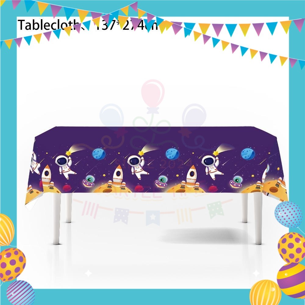 ParteeTime Astronaut Birthday Theme Decorations Kids Birthday Balloon Banner Hang Swirl Backdrop Tablecloth Cake Topper
