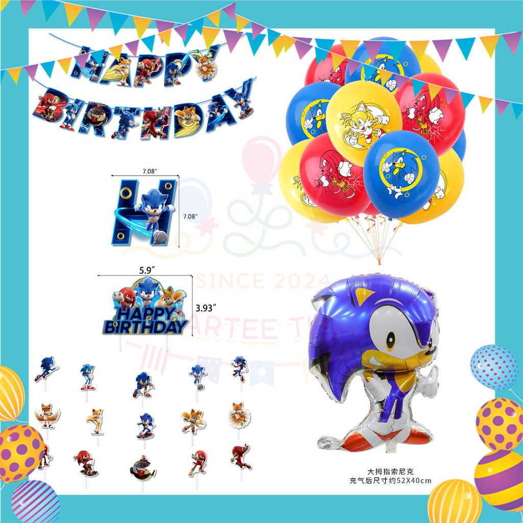 ParteeTime Kids Birthday Party Celebration Decoration Set New Sonic 4 in 1 Hiasan Majlis Sambutan Hari Jadi Kanak-Kanak