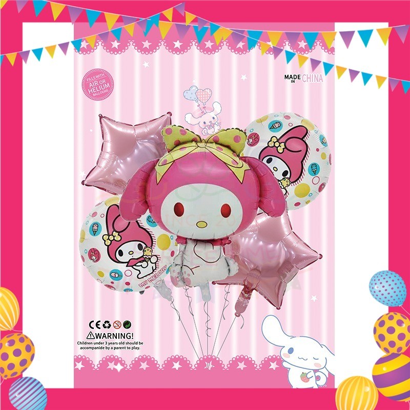 ParteeTime Kids Birthday Party Celebration Decoration Set Melody 4 in 1 Banner Balloon Cupcake Topper Parti Hari Jadi