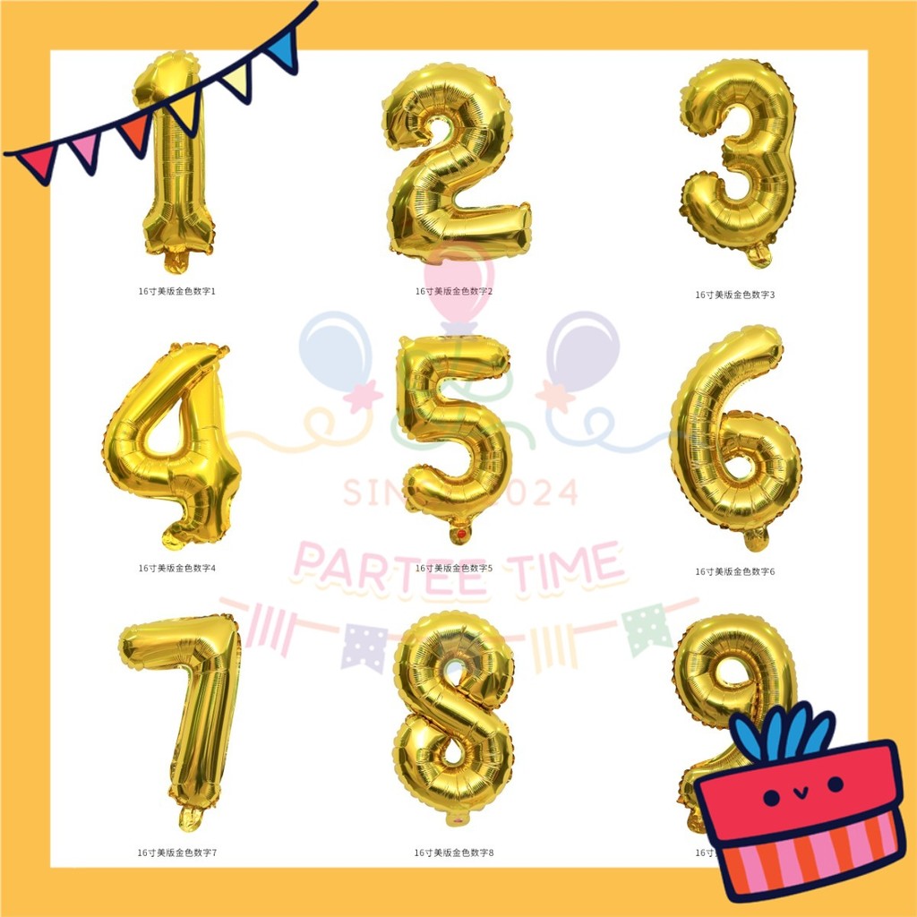 ParteeTime Gold Digital Foil Ballon 16 Inch 0 Number Balloon Birthday Party Foil Balloons Vibrant Shiny Decorations