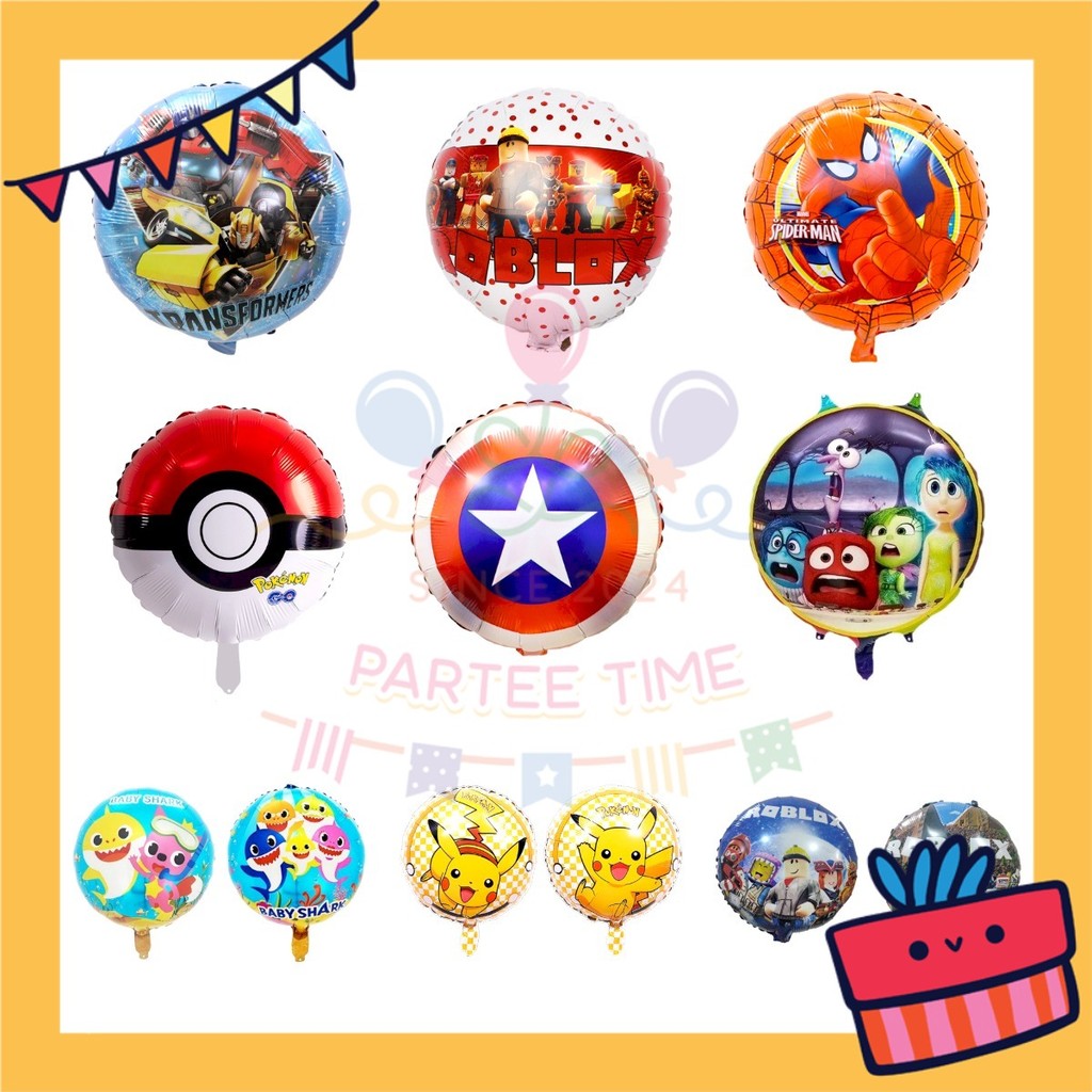 ParteeTime Kids Spd Blaze Baby Shark Themed Foil Balloon Birthday Party Decoration Tema Foil Belon Hari Jadi Hiasan