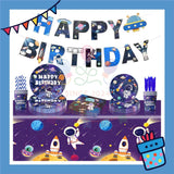 ParteeTime Astronaut Birthday Theme Decorations Kids Birthday Balloon Banner Hang Swirl Backdrop Tablecloth Cake Topper