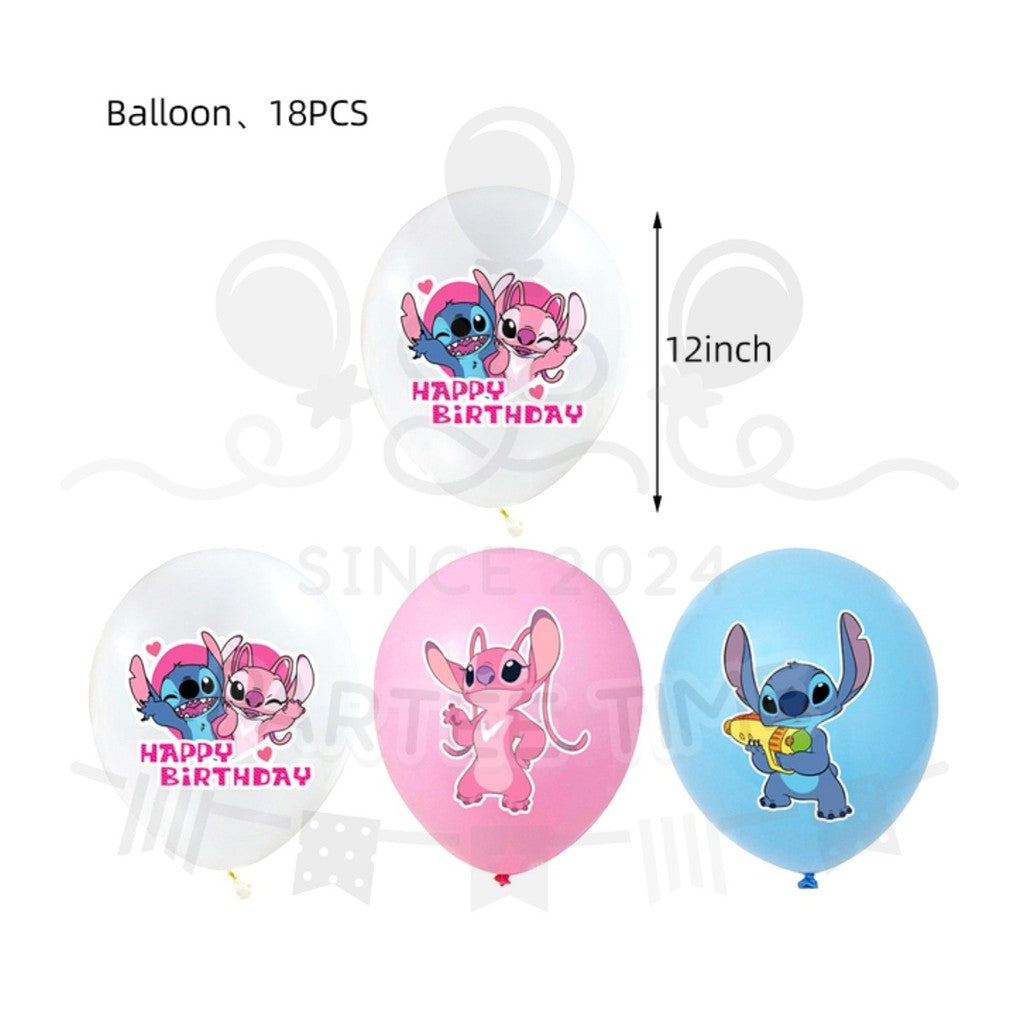 ParteeTime Kids Stitch Theme Decorations Kids Birthday Party Balloon Banners Hang Swirls Backdrop Tablecloth Cake Topper