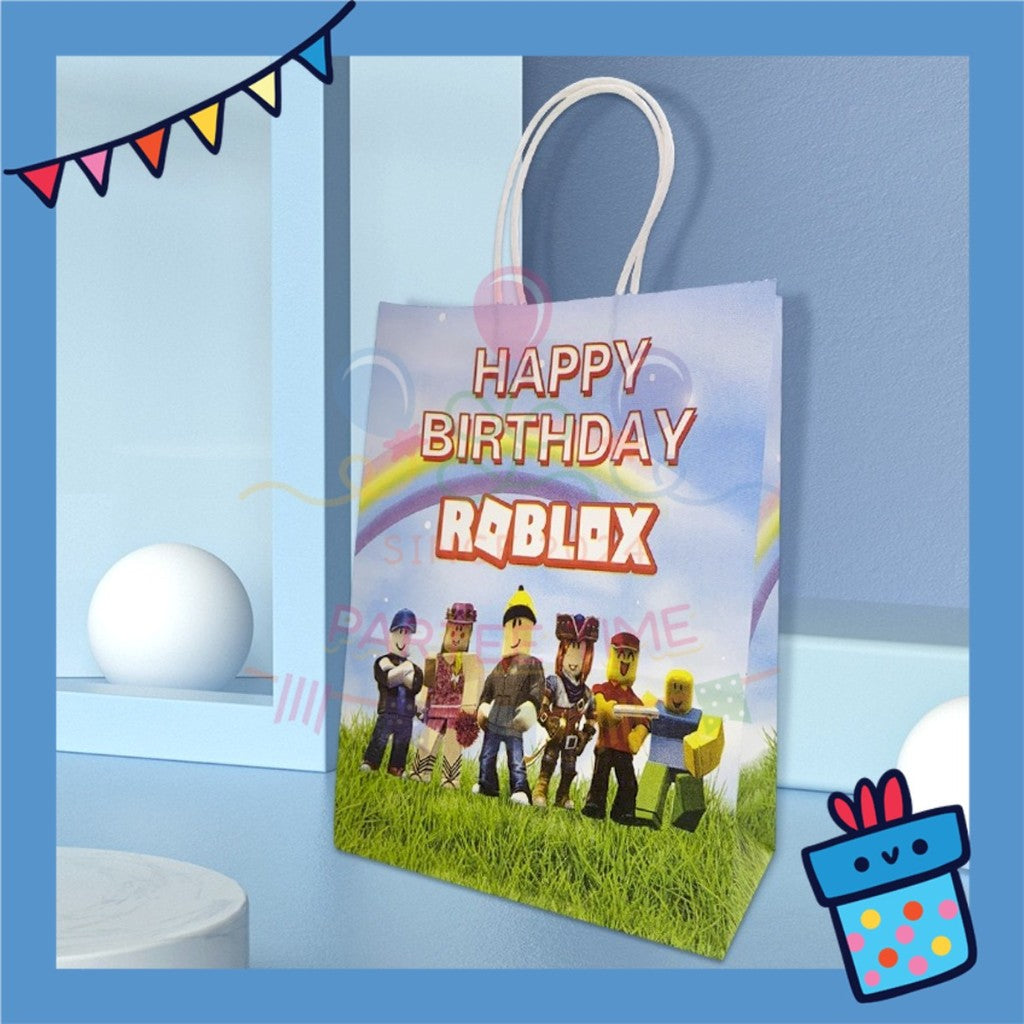 ParteeTime Birthday Kids 1pcs Roblox Party Favor Gift Bags with Handle Paper Bag Doorgift Packaging Goodies Bag Gift