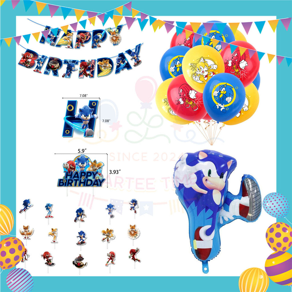 ParteeTime Kids Birthday Party Celebration Decoration Set New Sonic 4 in 1 Hiasan Majlis Sambutan Hari Jadi Kanak-Kanak
