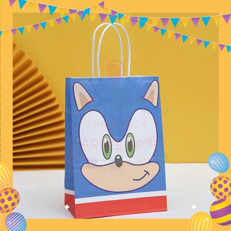 ParteeTime Birthday Kids 1pcs Sonic Party Favor Gift Bags with Handle Paper Bag Doorgift Packaging Goodies Bag