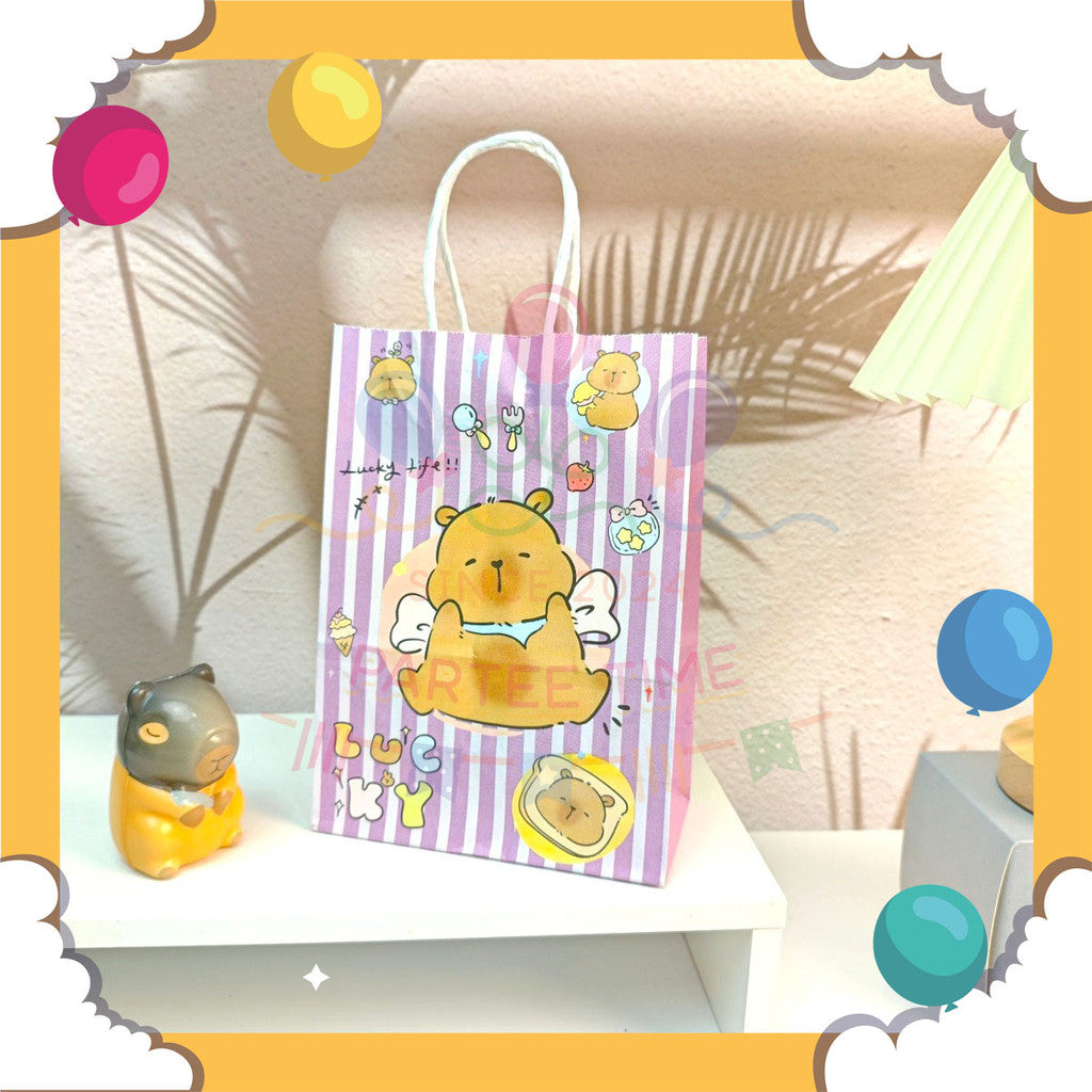 ParteeTime Kids Birthday 1pcs Capybara Gift Bags with Handle Paper Bag Packaging Door gift Beg Goodies Murah Hari Jadi