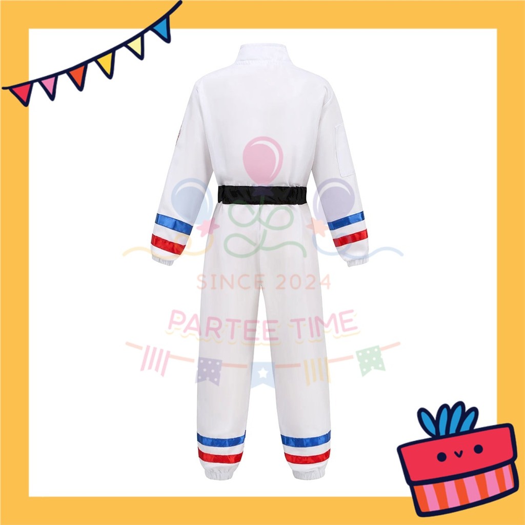 ParteeTime Kids Astronaut Children Boy Girl Kid Costume Halloween Nasa Cosplay Pilot White Orange Jumpsuit Spaceman