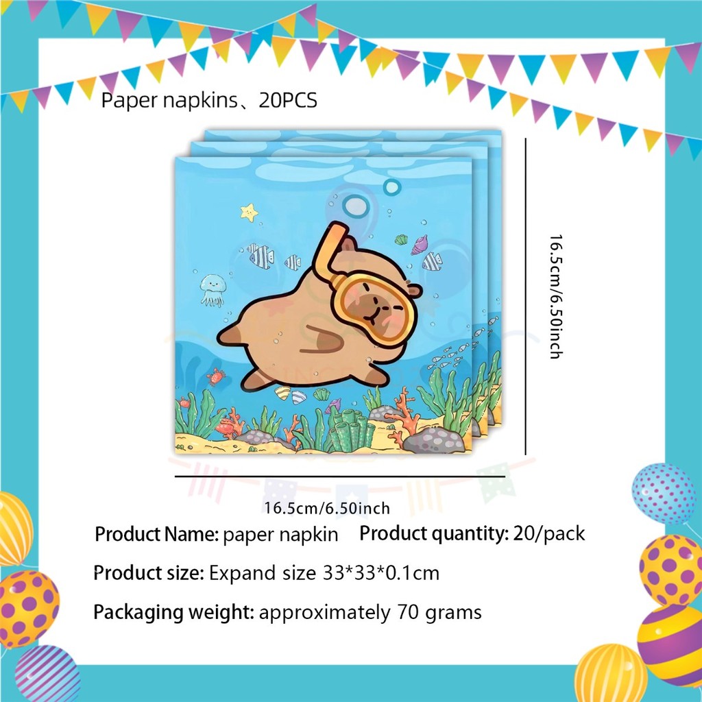 ParteeTime Kids Capybara Theme Decoration Birthday Party Supplies Banners Backdrop Sambutan Hari JadiĀ Hiasan Kanak-Kanak