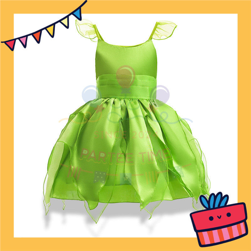 ParteeTime Kids Girls Green Tinker Bell Dress Cosplay Costumes Halloween Fairy Princess Fancy
