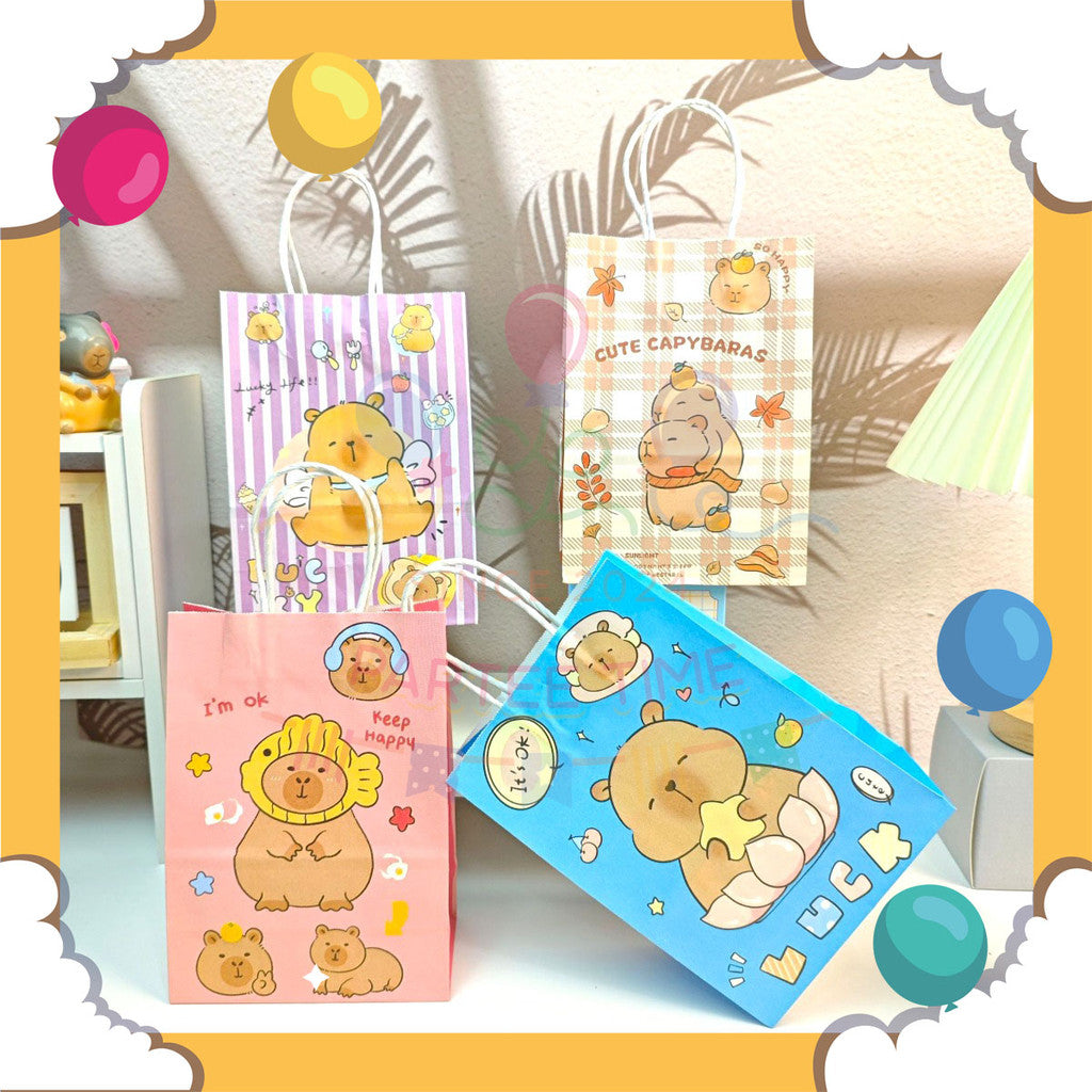 ParteeTime Kids Birthday 1pcs Capybara Gift Bags with Handle Paper Bag Packaging Door gift Beg Goodies Murah Hari Jadi
