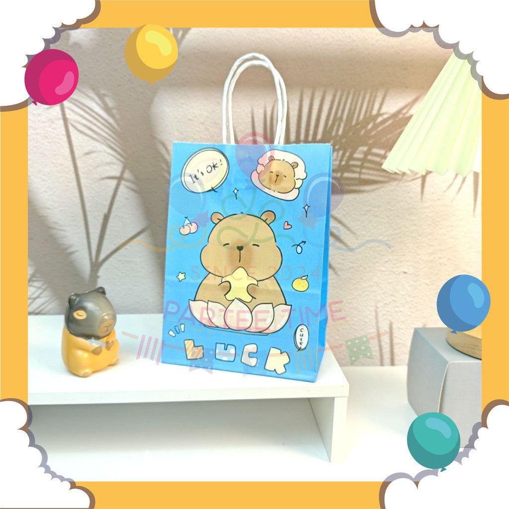 ParteeTime Kids Birthday 1pcs Capybara Gift Bags with Handle Paper Bag Packaging Door gift Beg Goodies Murah Hari Jadi