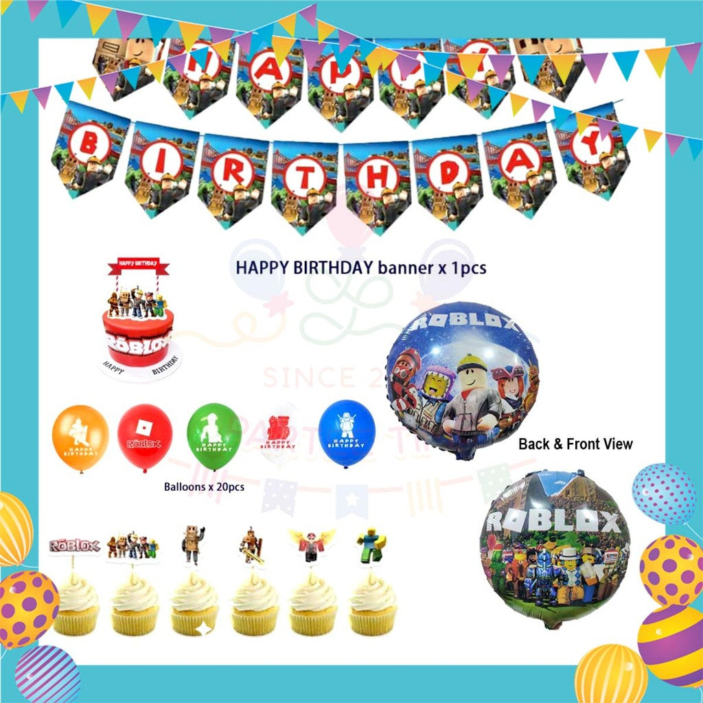 ParteeTime Kids Birthday Party Celebration Decoration Set Roblox 4 in 1 Hiasan Majlis Sambutan Hari Jadi Kanak-Kanak