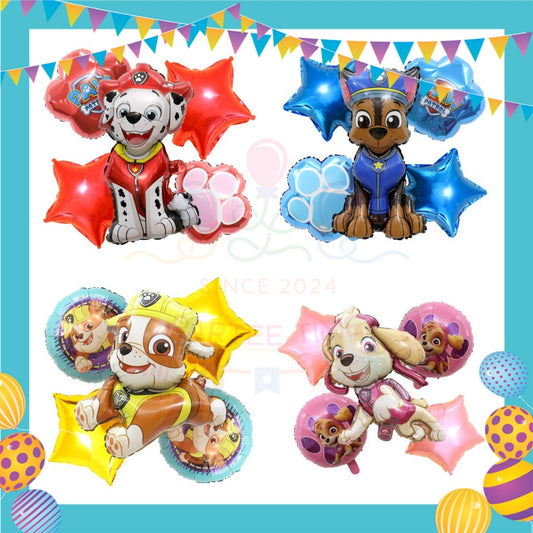 ParteeTime Kids Paw Patrol Birthday Party Decoration 5pcs Set Foil Balloon Set Belon Hari Jadi Kanak-Kanak