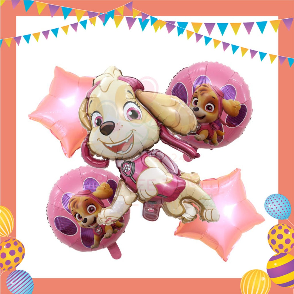 ParteeTime Kids Paw Patrol Birthday Party Decoration 5pcs Set Foil Balloon Set Belon Hari Jadi Kanak-Kanak