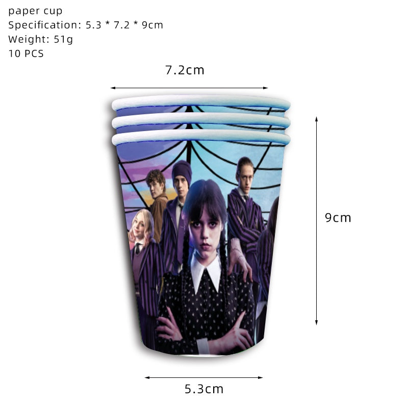 ParteeTime Tema Black Wednesday Birthday Decoration Tableware Supplies Cup Tablecloth Balloon Cake Backdrop