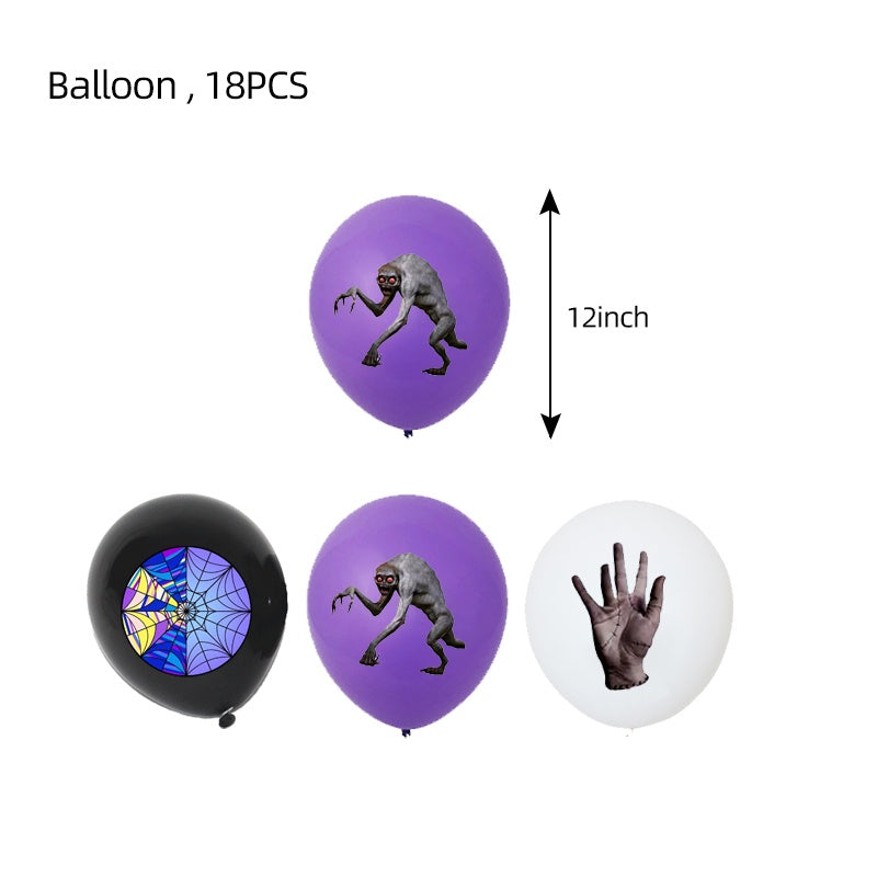 ParteeTime Tema Black Wednesday Birthday Decoration Tableware Supplies Cup Tablecloth Balloon Cake Backdrop