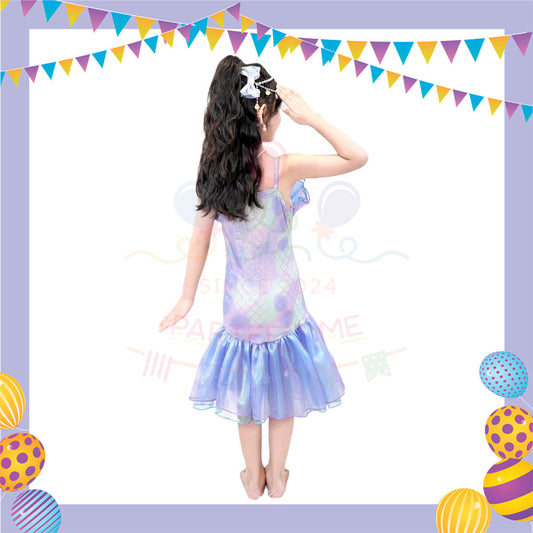 ParteeTime Kids Sleeveless Princess Ariel Mermaid Fishtail Long Dress Costume Birthday Party Dress Up