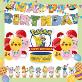 ParteeTime Kids Birthday Party Celebration Decoration Set Pikachu 4 in 1 Banner Balloon Cake Cupcake Topper