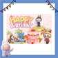 ParteeTime Kids Labubu Theme Decorations Kids Birthday Party Balloon Banners Hang Swirls Backdrop Tablecloth Cake Topper