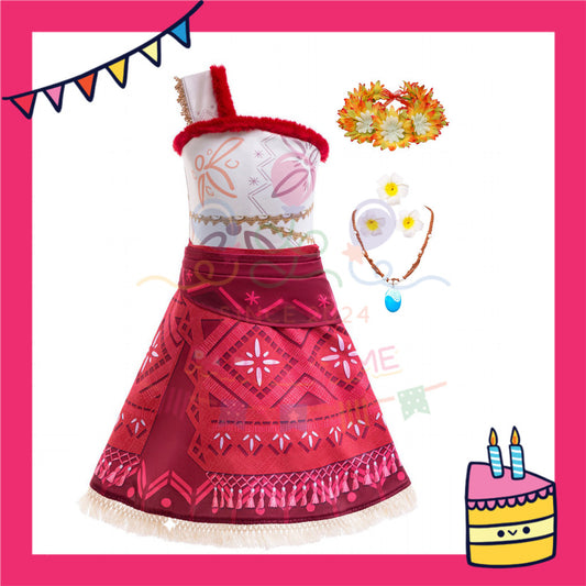 ParteeTime Kids Girls Princess Moana Cosplay Costume Summer Kids Dresses Set Beach Vacation Cosplay Activities