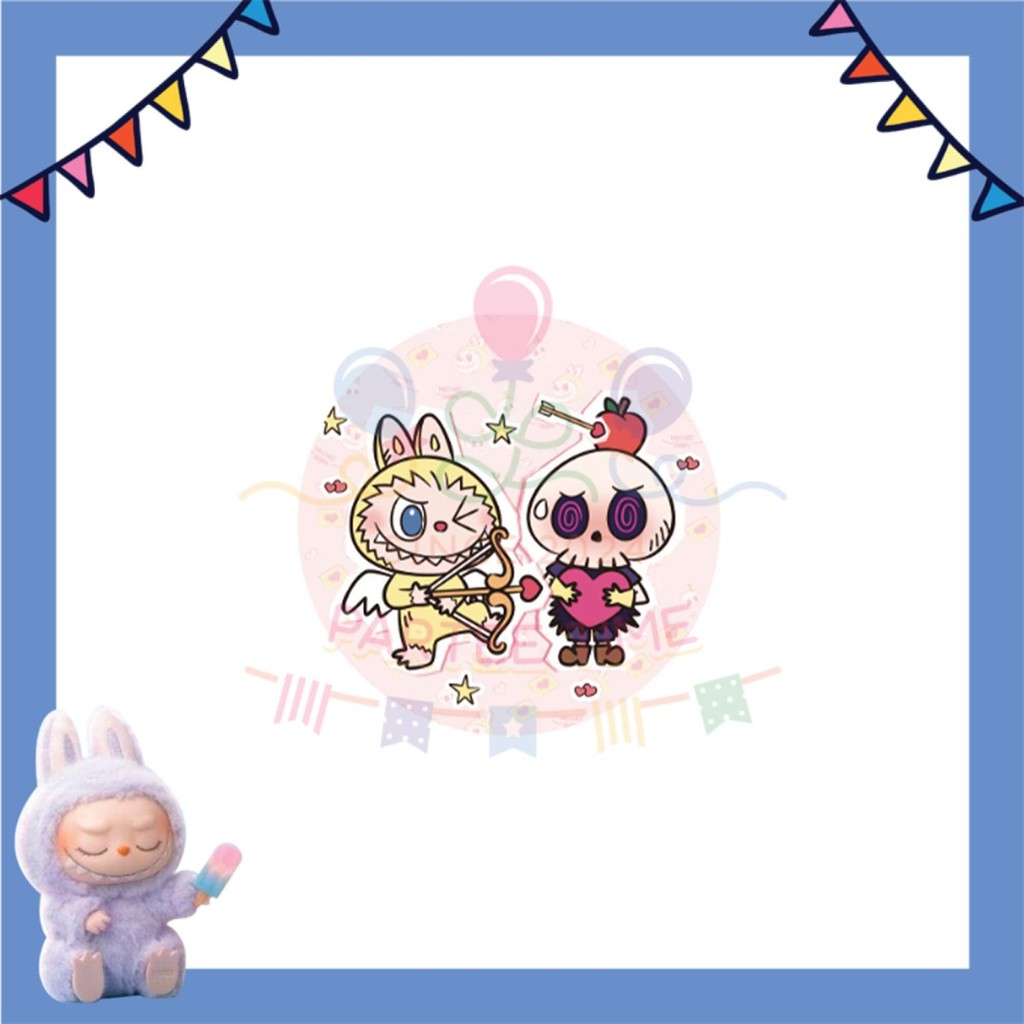 ParteeTime Kids Labubu Theme Decorations Kids Birthday Party Balloon Banners Hang Swirls Backdrop Tablecloth Cake Topper