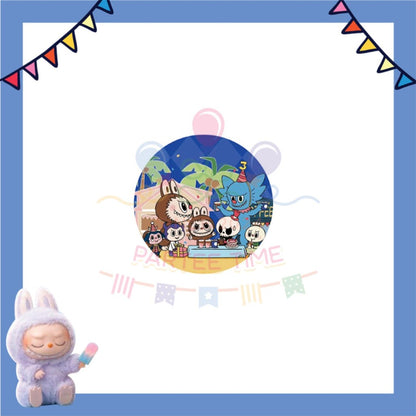 ParteeTime Kids Labubu Theme Decorations Kids Birthday Party Balloon Banners Hang Swirls Backdrop Tablecloth Cake Topper