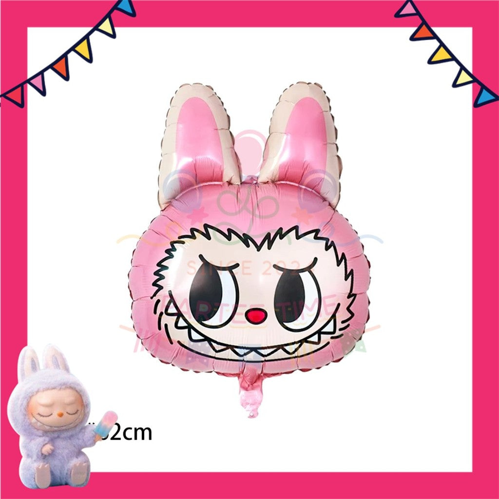 ParteeTime Kids Labubu Theme Decorations Kids Birthday Party Balloon Banners Hang Swirls Backdrop Tablecloth Cake Topper