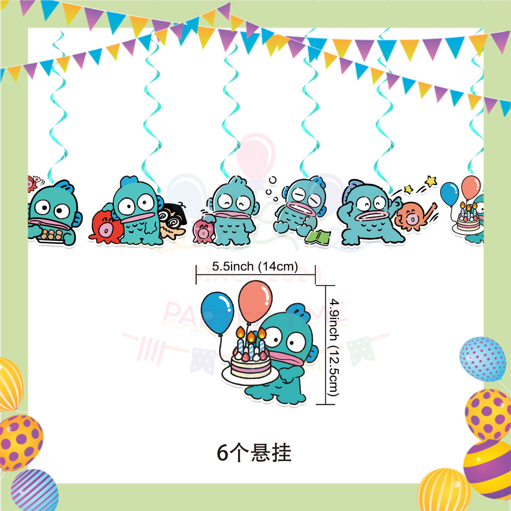 ParteeTime Kids Birthday Party Celebration Decoration Set Hangyodon 5 in 1 Banner Balloon Cake Cupcake Topper Hang