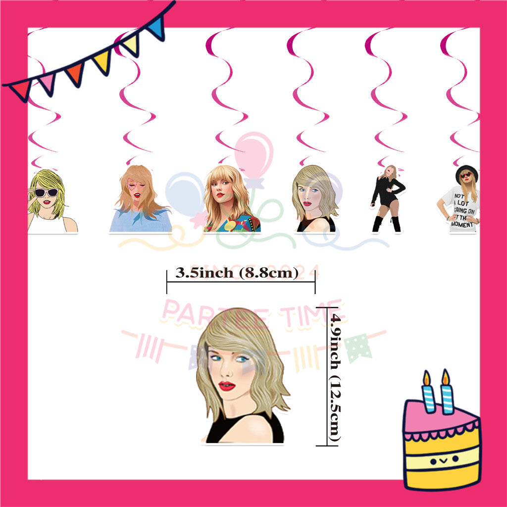 ParteeTime Kids Birthday Party Celebration Decoration Set Taylor Swift 5 in 1 Banner Balloon Cake Cupcake Topper Hang