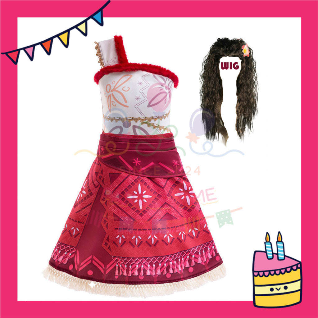 ParteeTime Kids Girls Princess Moana Cosplay Costume Summer Kids Dresses Set Beach Vacation Cosplay Activities