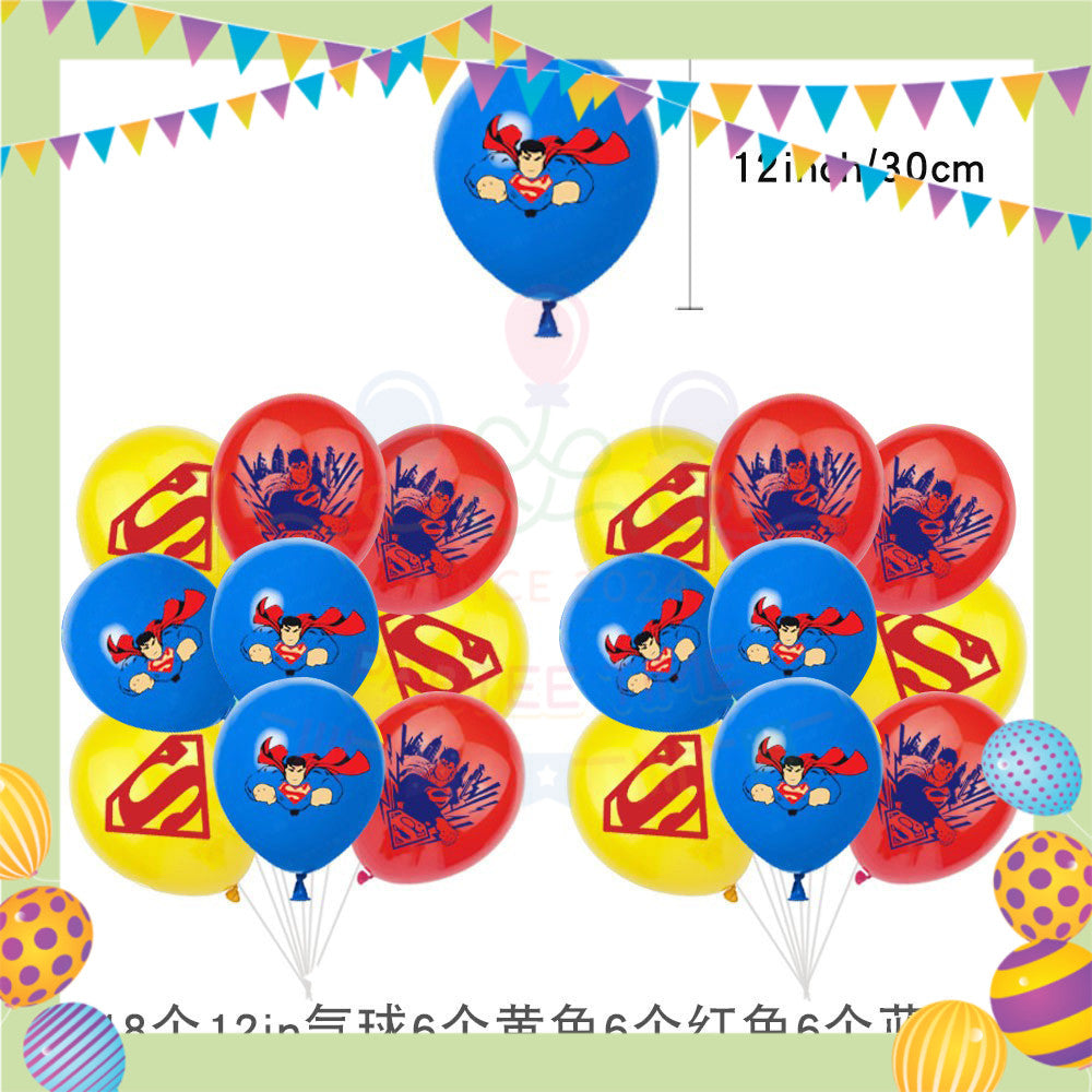 ParteeTime Kids Birthday Party Celebration Decoration Set Superhero 5 in 1 Banner Balloon Cake Cupcake Topper Hari Jadi