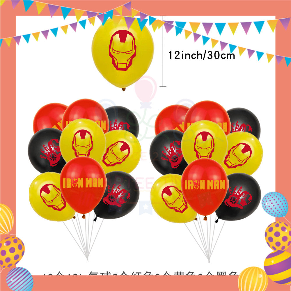 ParteeTime Kids Birthday Party Celebration Decoration Set Superhero 4 in 1 Banner Balloon Cake Cupcake Topper Hari Jadi