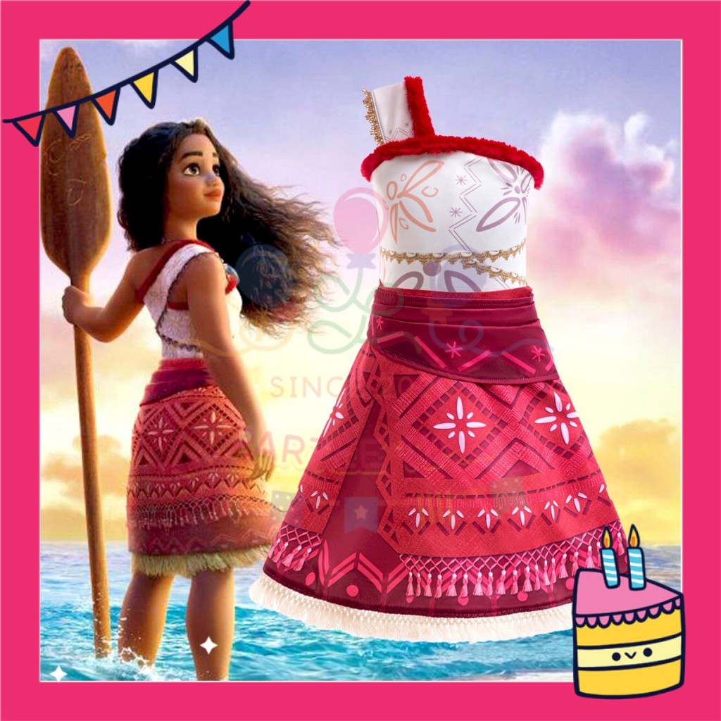 ParteeTime Kids Girls Princess Moana Cosplay Costume Summer Kids Dresses Set Beach Vacation Cosplay Activities
